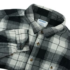 Old Navy Shirt Mens XL Black Gray Plaid Flannel Double Brushed Casual Cozy Fall